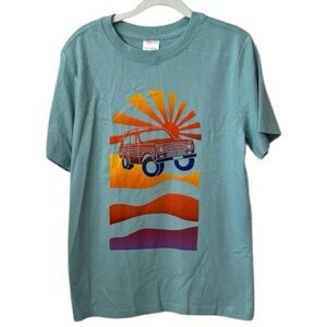 Hanna Andersson Teal Jeep Retro Car Graphic Short Sleeve Top Size 10